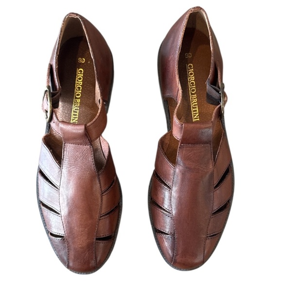 Giorgio Brutini Brown Leather Fisherman Sandals Made In Brazil Size 9 - Picture 3 of 10
